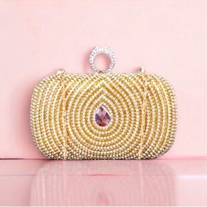 Sparkling Gold Beaded Formal Clutch in Gold